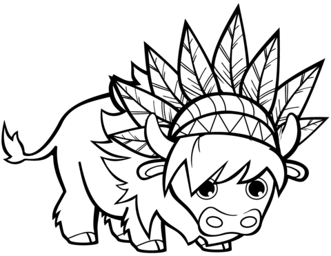 Funny Bull With Chief Headdresses Coloring Page